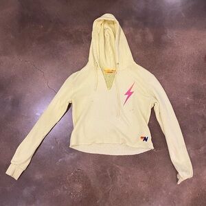 Aviator Nation lightning bolt stitched crop hoodie